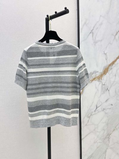 Chanel Striped Button-Front Cardigan in Grey and White