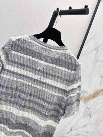 Chanel Striped Button-Front Cardigan in Grey and White