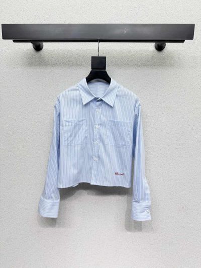 Chanel Striped Button-Front Shirt in Light Blue and White