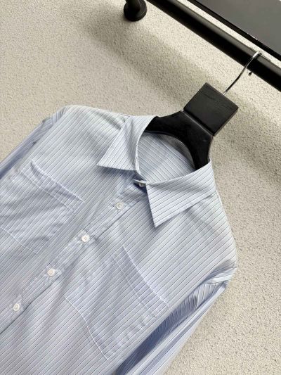 Chanel Striped Button-Front Shirt in Light Blue and White