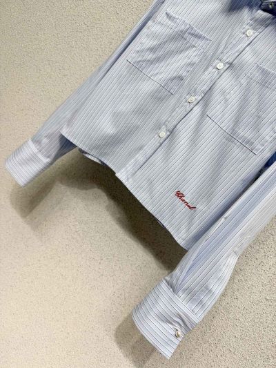 Chanel Striped Button-Front Shirt in Light Blue and White