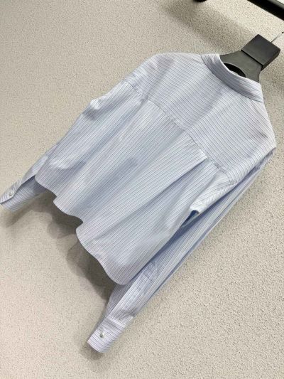 Chanel Striped Button-Front Shirt in Light Blue and White