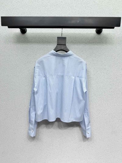 Chanel Striped Button-Front Shirt in Light Blue and White