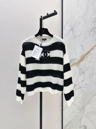 Chanel Striped Denim Sweater in Black and White