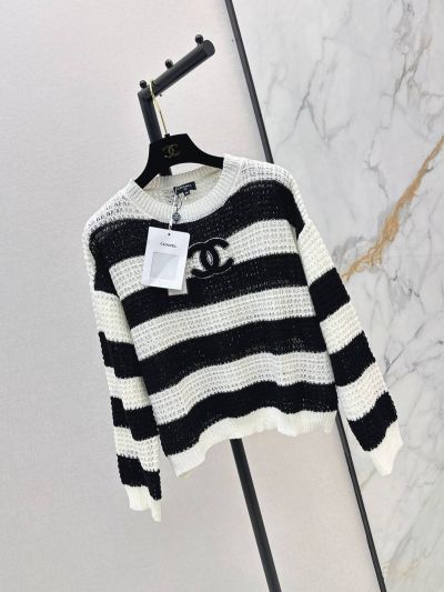 Chanel Striped Denim Sweater in Black and White