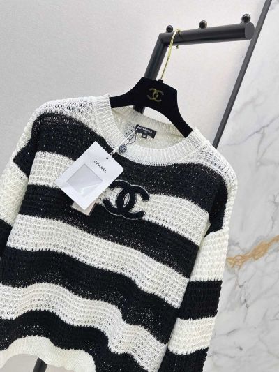 Chanel Striped Denim Sweater in Black and White