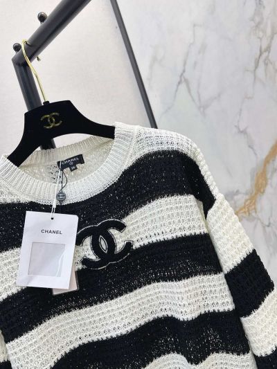 Chanel Striped Denim Sweater in Black and White