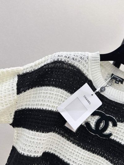 Chanel Striped Denim Sweater in Black and White