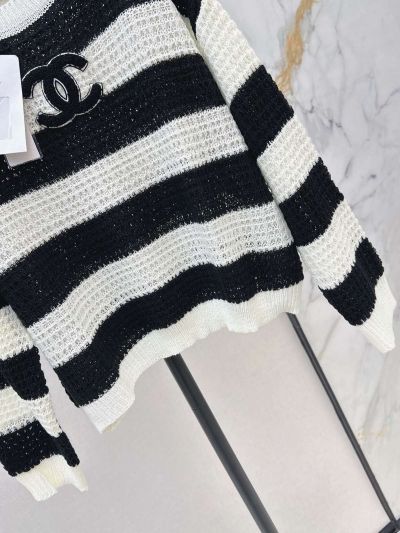 Chanel Striped Denim Sweater in Black and White