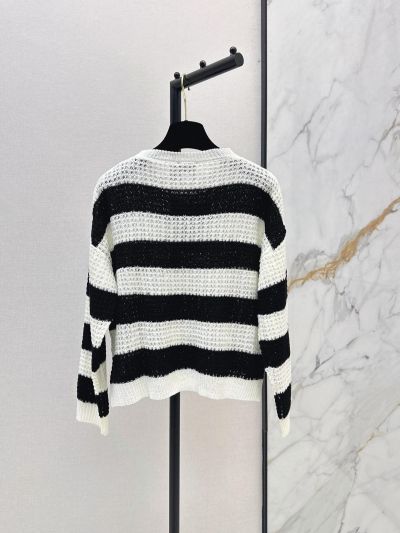 Chanel Striped Denim Sweater in Black and White