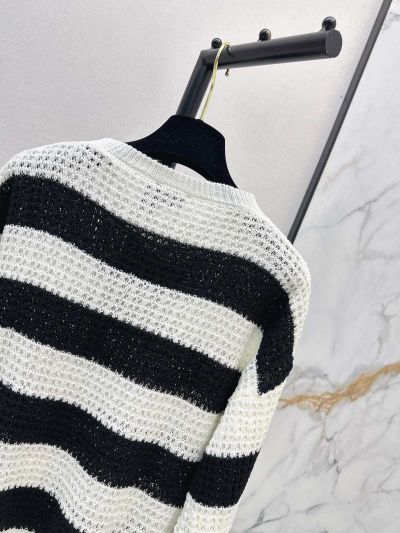 Chanel Striped Denim Sweater in Black and White