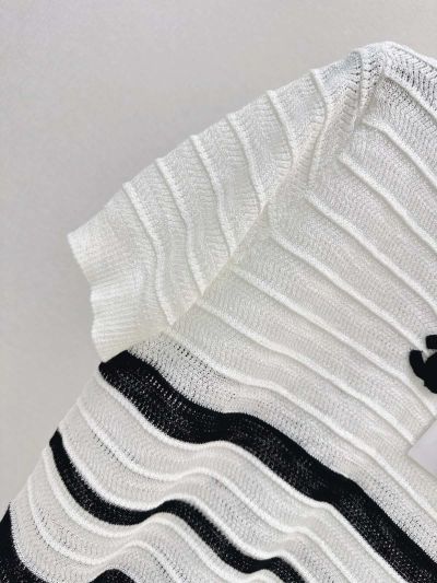 Chanel Striped Short Sleeve Knit Top in White and Black