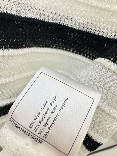 Chanel Striped Short Sleeve Knit Top in White and Black
