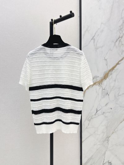 Chanel Striped Short Sleeve Knit Top in White and Black