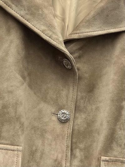 Chanel Turn-Down Collar Button-Front Coat in Beige and Dark Brown