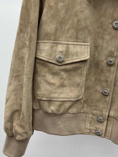 Chanel Turn-Down Collar Button-Front Coat in Beige and Dark Brown