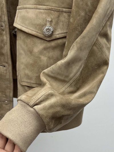 Chanel Turn-Down Collar Button-Front Coat in Beige and Dark Brown