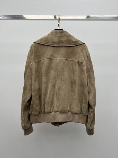Chanel Turn-Down Collar Button-Front Coat in Beige and Dark Brown
