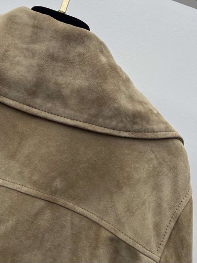 Chanel Turn-Down Collar Button-Front Coat in Beige and Dark Brown