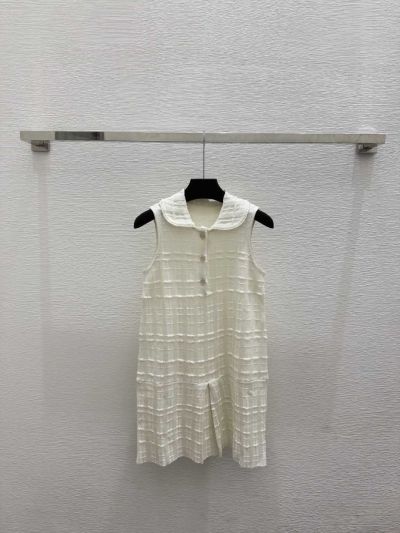 Chanel Turn-Down Collar Button-Front Knit Top in White