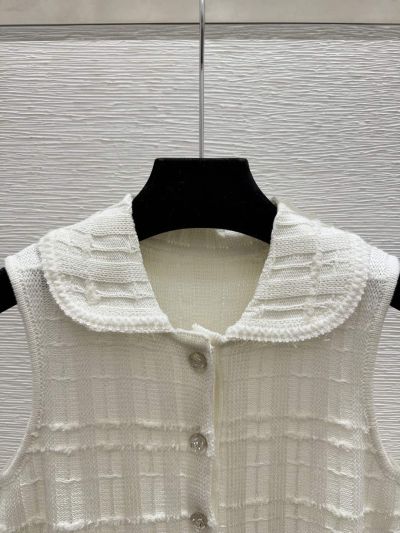 Chanel Turn-Down Collar Button-Front Knit Top in White