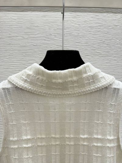 Chanel Turn-Down Collar Button-Front Knit Top in White