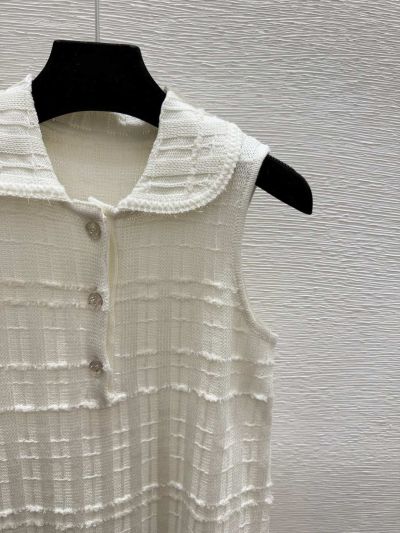 Chanel Turn-Down Collar Button-Front Knit Top in White