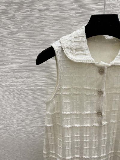 Chanel Turn-Down Collar Button-Front Knit Top in White