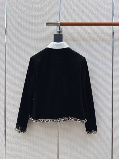 Chanel Turn-Down Collar Contrast-Trim Coat in Black and White