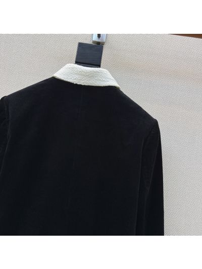 Chanel Turn-Down Collar Contrast-Trim Coat in Black and White