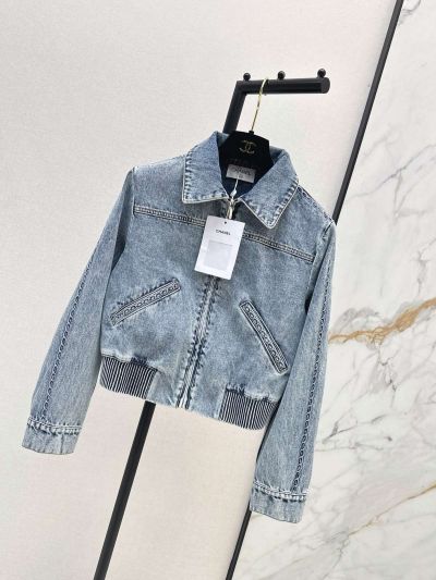 Chanel Turn-Down Collar Denim Jacket in Light Blue