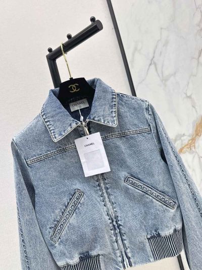 Chanel Turn-Down Collar Denim Jacket in Light Blue
