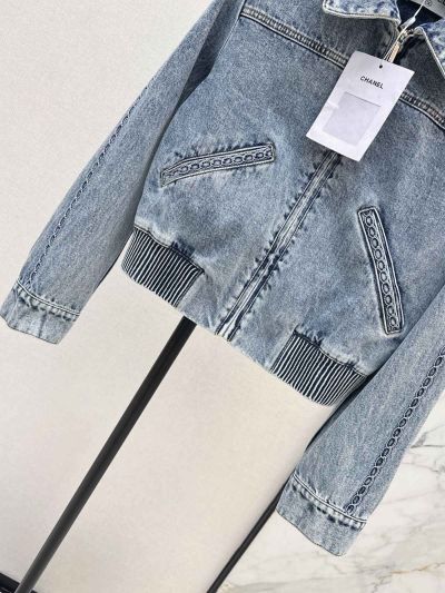 Chanel Turn-Down Collar Denim Jacket in Light Blue