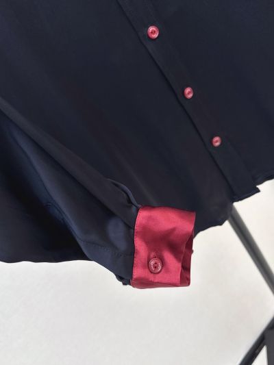 Chanel Turn-Down Collar Long Sleeve Shirt in Navy and Red