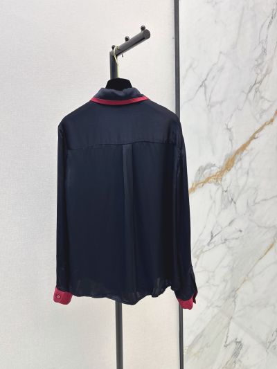Chanel Turn-Down Collar Long Sleeve Shirt in Navy and Red