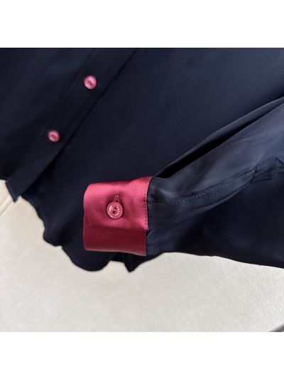 Chanel Turn-Down Collar Long Sleeve Shirt in Navy and Red