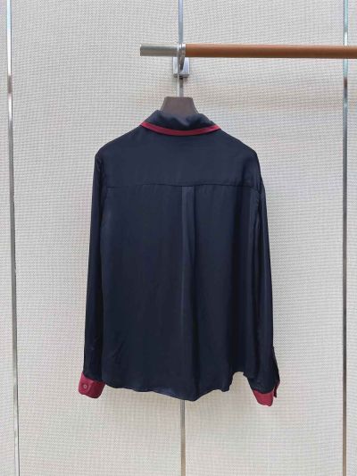 Chanel Turn-Down Collar Long Sleeve Shirt in Navy and Red
