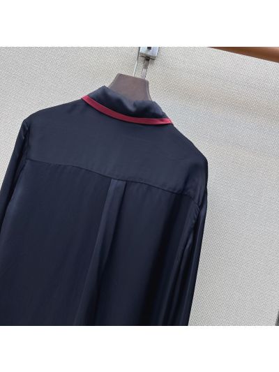 Chanel Turn-Down Collar Long Sleeve Shirt in Navy and Red