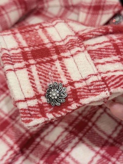 Chanel Turn-Down Collar Long Sleeve Shirt in Red and White