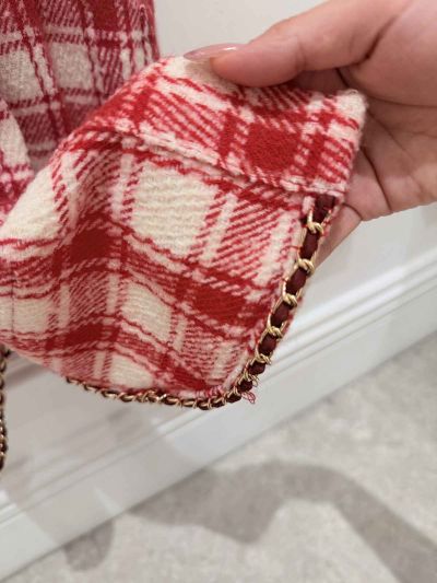 Chanel Turn-Down Collar Long Sleeve Shirt in Red and White
