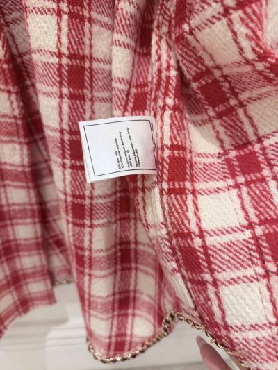 Chanel Turn-Down Collar Long Sleeve Shirt in Red and White
