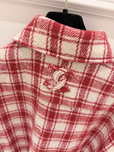 Chanel Turn-Down Collar Long Sleeve Shirt in Red and White