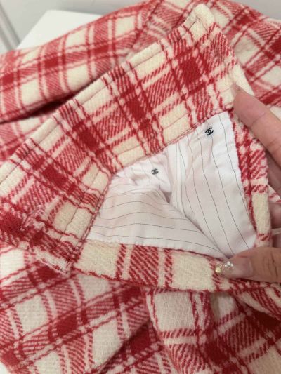 Chanel Turn-Down Collar Long Sleeve Shirt in Red and White