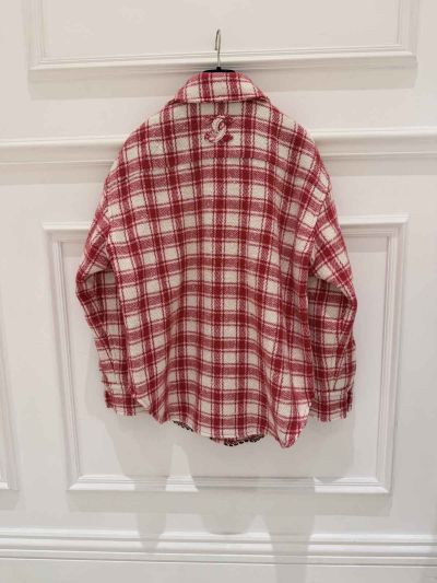 Chanel Turn-Down Collar Long Sleeve Shirt in Red and White