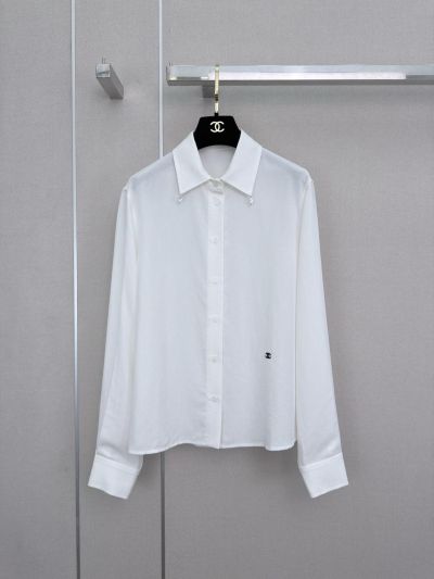 Chanel Turn-Down Collar Long Sleeve Shirt in White