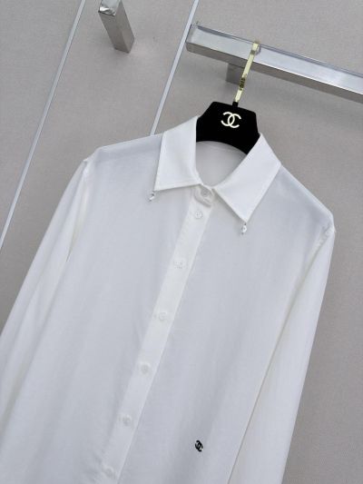 Chanel Turn-Down Collar Long Sleeve Shirt in White