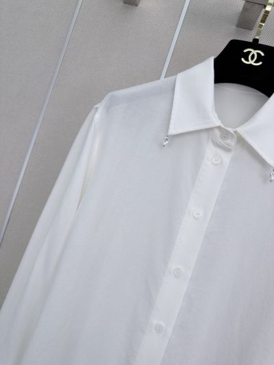 Chanel Turn-Down Collar Long Sleeve Shirt in White