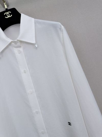 Chanel Turn-Down Collar Long Sleeve Shirt in White