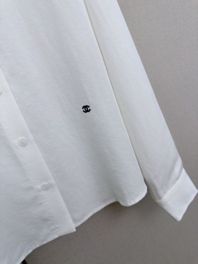 Chanel Turn-Down Collar Long Sleeve Shirt in White
