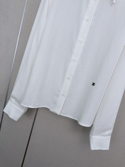 Chanel Turn-Down Collar Long Sleeve Shirt in White